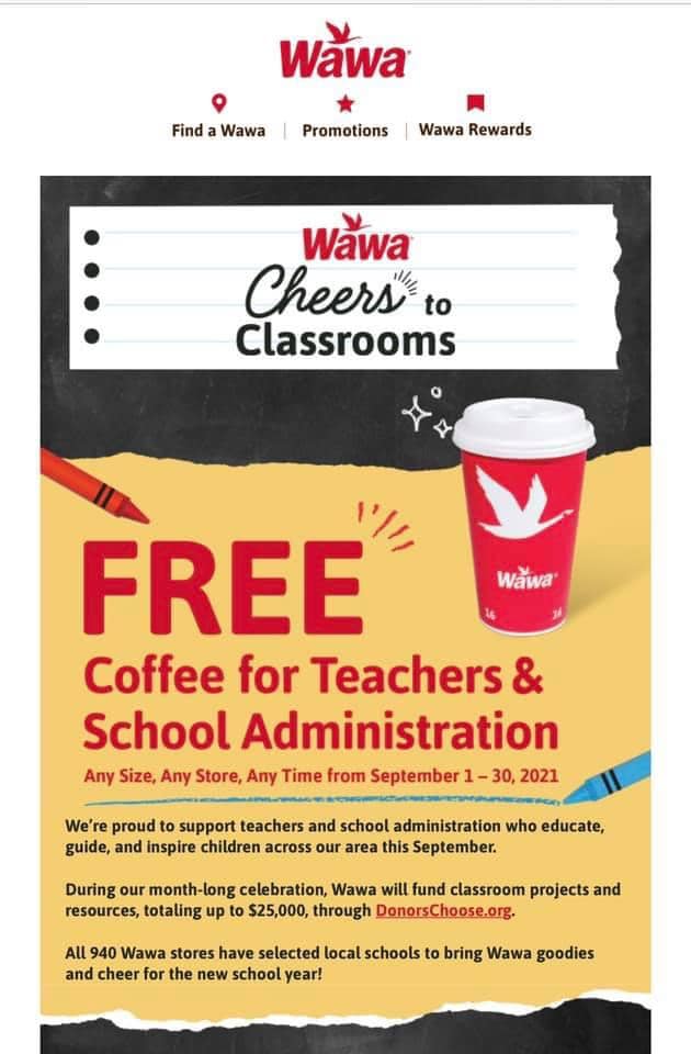 Teachers Get FREE Coffee From WAWA Entire Month of September