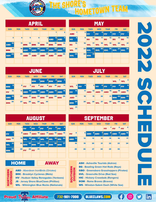 Ironbirds Schedule 2022 Jersey Shore Blueclaws Schedule - Tomsriver.org