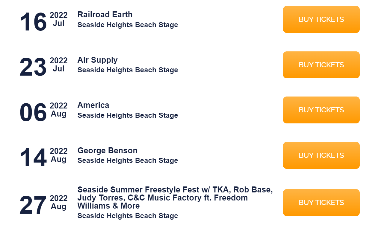 Seaside Heights Summer Concert Band Lineup