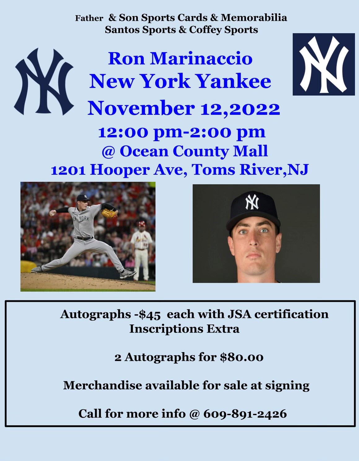 NY Yankee Ron Marinaccio will be in Toms River 