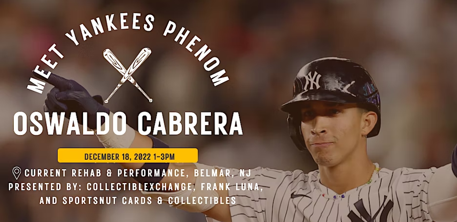 NY Yankee Oswaldo Cabrera will be Signing Autographs and Meeting Fans in  Belmar, NJ 