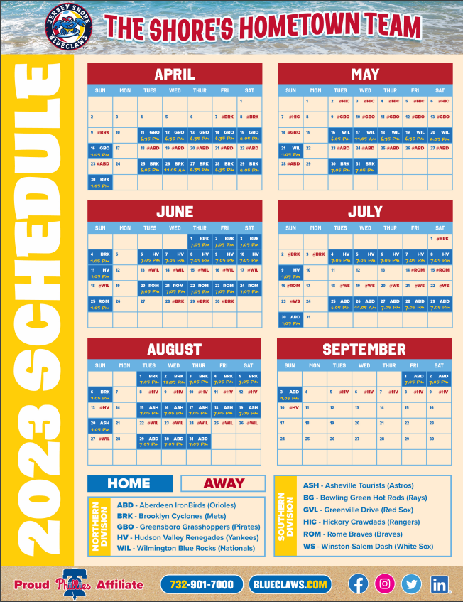 Jersey Shore BlueClaws Schedule