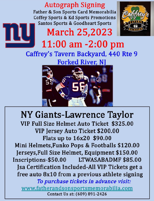 Giants Great Lawrence Taylor is Coming to Toms River