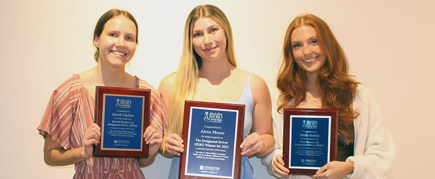 From left, Sarah Cipkins, second runner-up; Alexa Moore, 2023 Stockton HERO of the Year; and Molly Schick, runner-up. Moore, a junior from Toms River, will be featured as part of the John R. Elliott HERO Campaign for Designated Drivers.