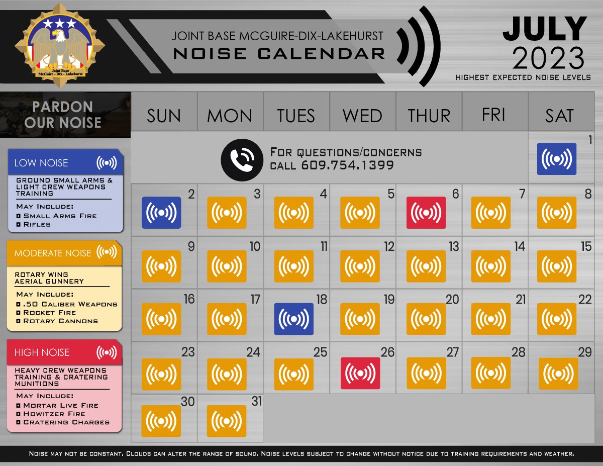 Joint Base McguireDixLakehurst Noise Calendar