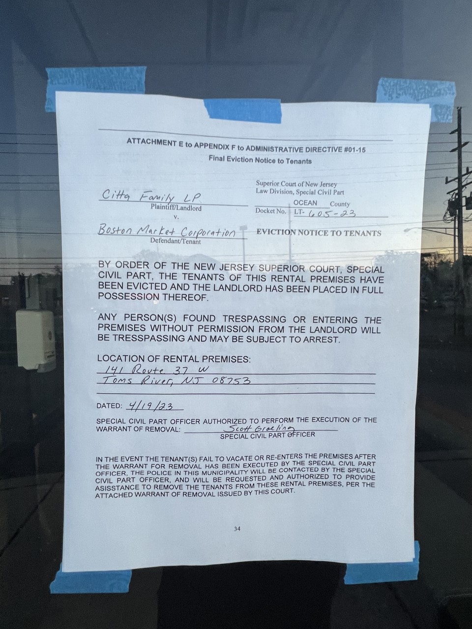 Boston Market Eviction Notice