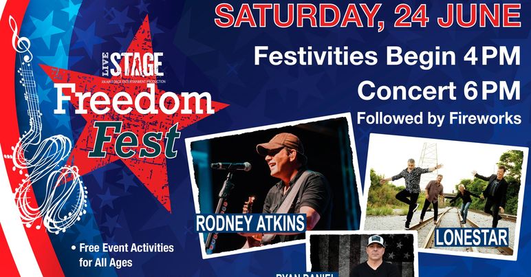 Join us this weekend for a concert with Rodney Atkins, Lonestar, and Ryan Daniel. Get ready for non-stop fun with a mechanical bull, inflatable slides, games, tasty food, and more. Open to all active duty/reserves and DoD ID holders. Don't miss this unforgettable celebration! See you there!