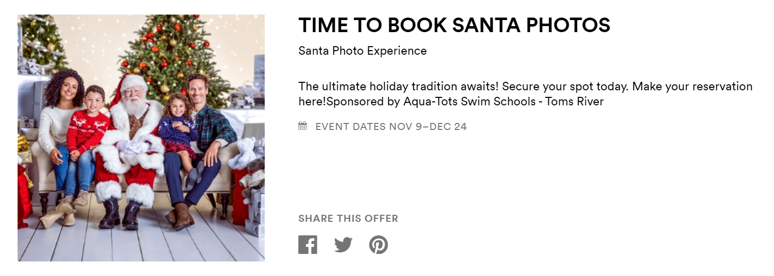book photos with Santa at the Ocean County Mall