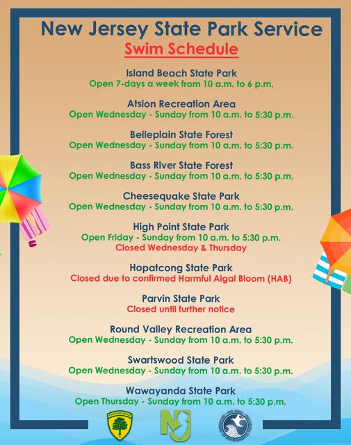 2024 New Jersey Beaches Park Swim Schedule