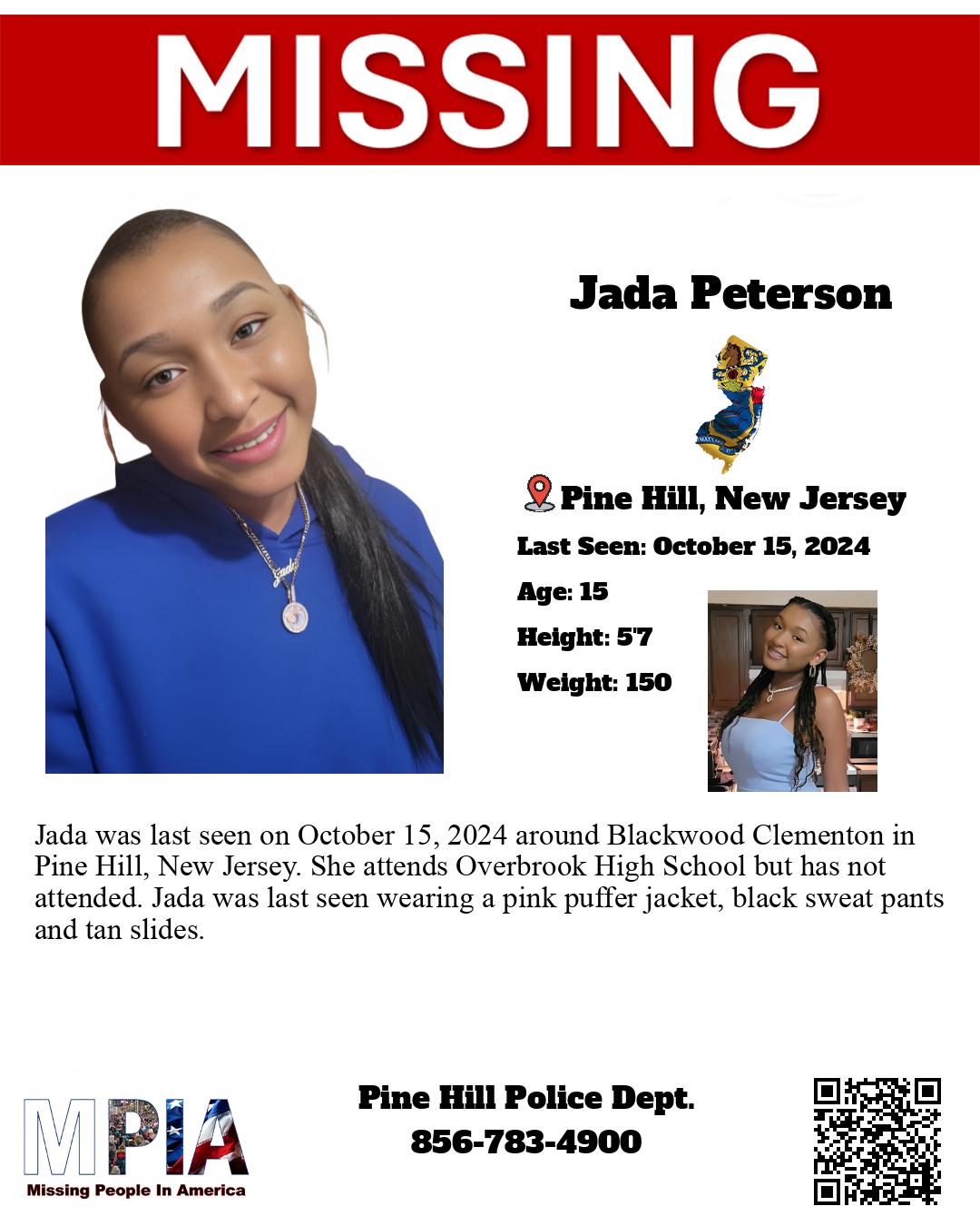 Jada Peterson Location: Pine Hill, New Jersey