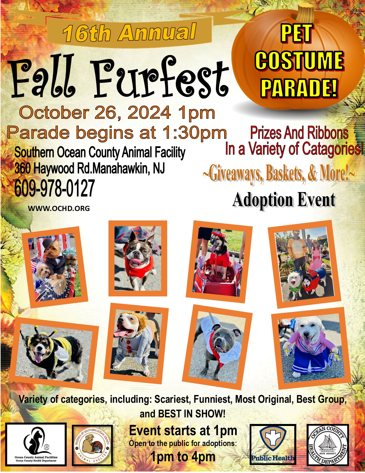 2024 Fall Furfest & Halloween Pet Costume Parade is October 26, 2024, at Manahawkin Animal Facility