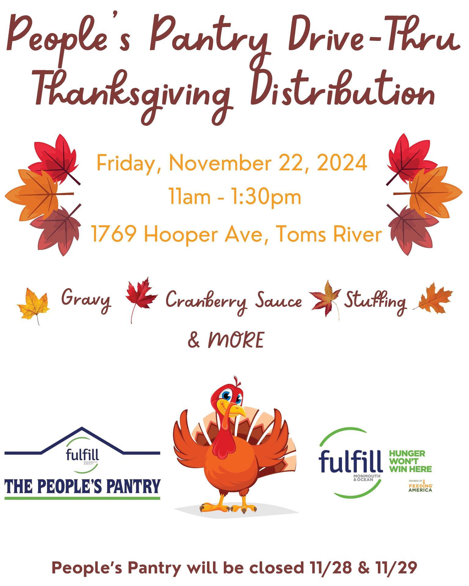 As Thanksgiving draws near, we want to make sure everyone has the opportunity to enjoy a holiday meal. On Friday, November 22 from 11 a.m.-1:30 p.m. we’re hosting our annual Drive-Thru Thanksgiving Food Distribution