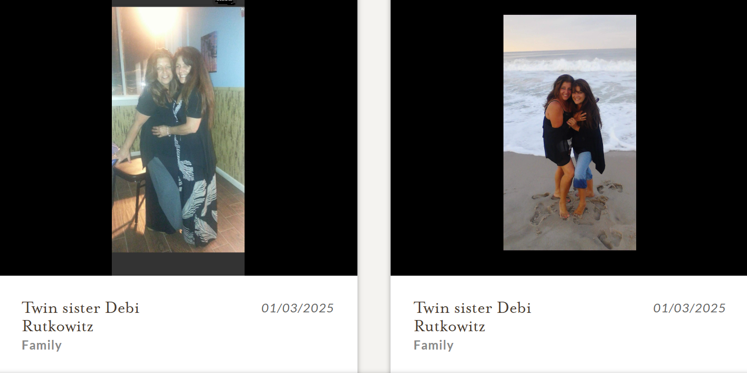 Obituary photos Toms River New Jersey. Twin sister Debi Rutkowitz