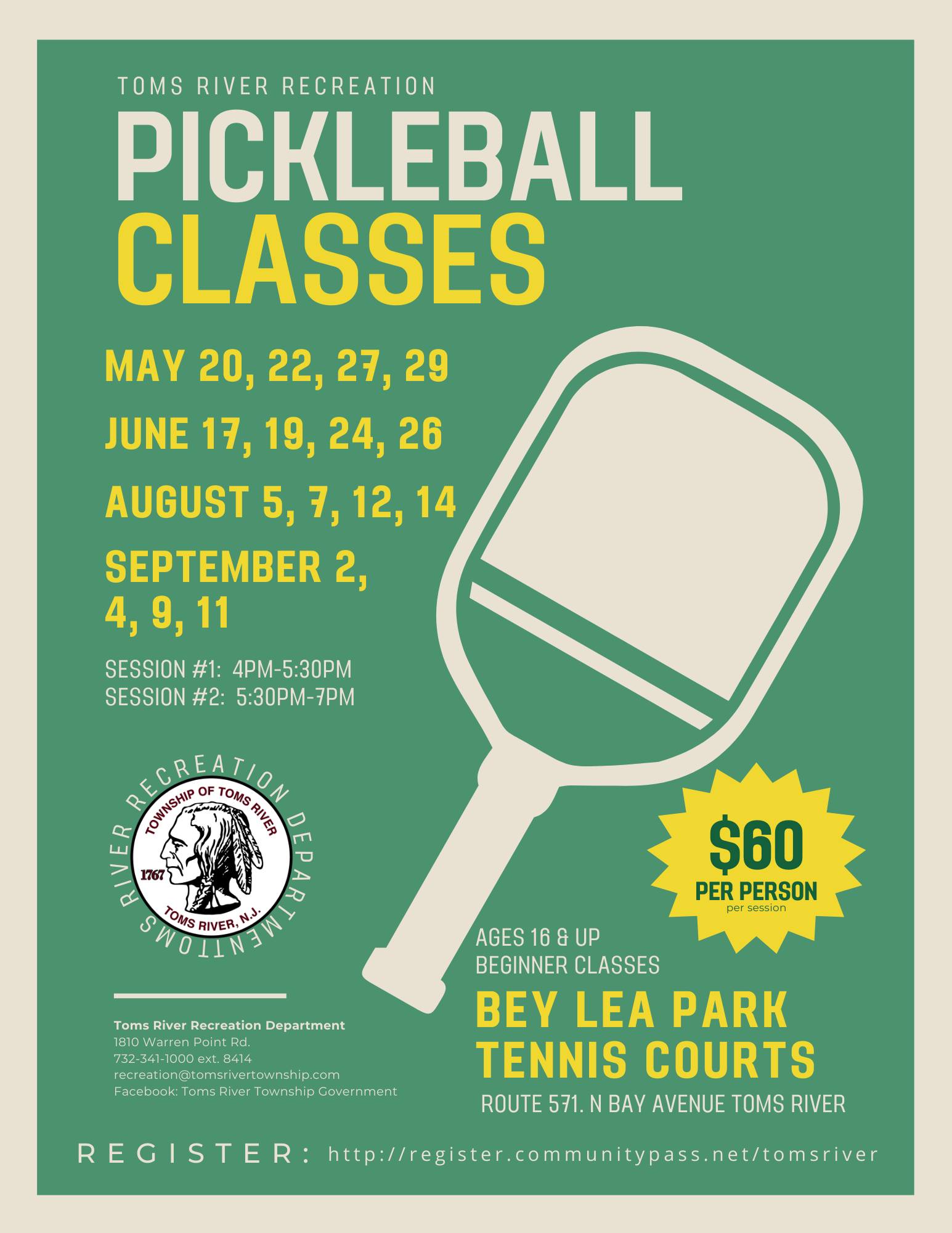 Sign up for Pickleball Lessons in Toms River